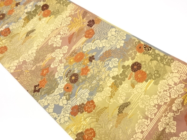 JAPANESE FUKURO OBI / KARA-ORI / WOVEN AUTUMN FLOWERS